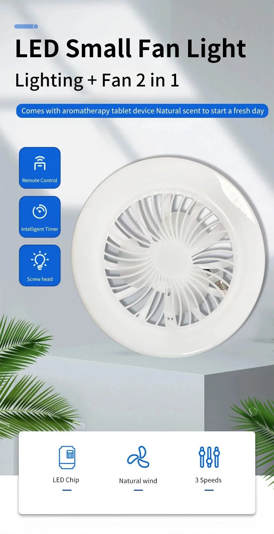 2 In 1 Energy Saving Remote Control Ceiling Fan Lamp Infinitely Dimmable E27 Base Bottom Noise Mute LED Decorative Light 85-265V