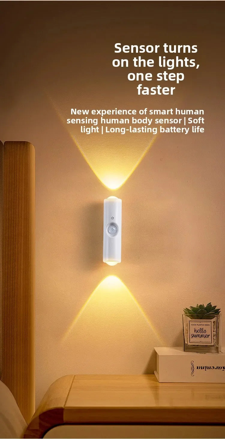 Smart RGB Double-head Wall Light Motion Sensor Magnetic Night Light Rechargeable Spotlight for Bedroom Closet Garden Room Decor