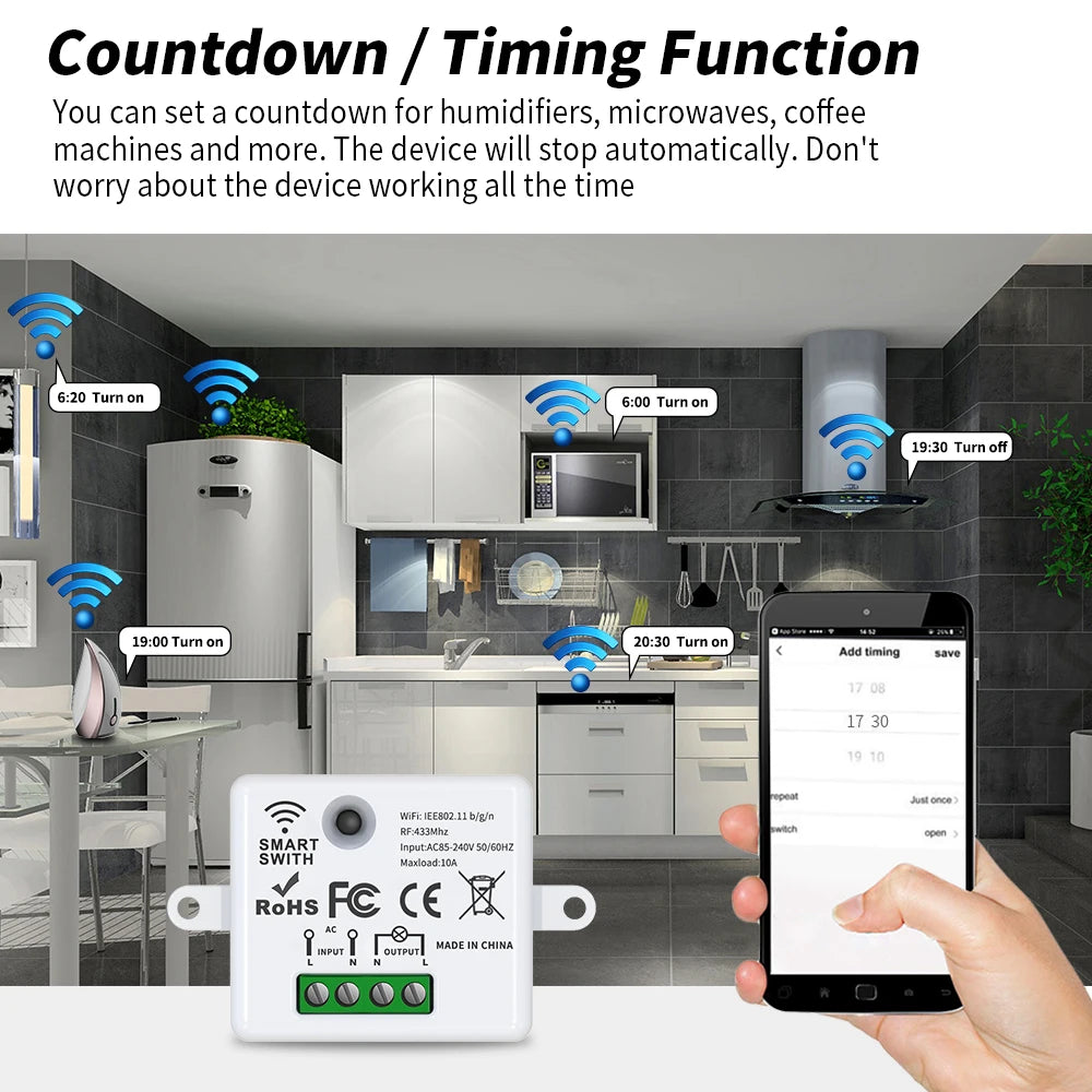 Tuya WiFi Wireless Switch 1/2/3 Gang RF433MHz Voice Control Compatible with Google Home Alexa No Wiring Required Timed Control