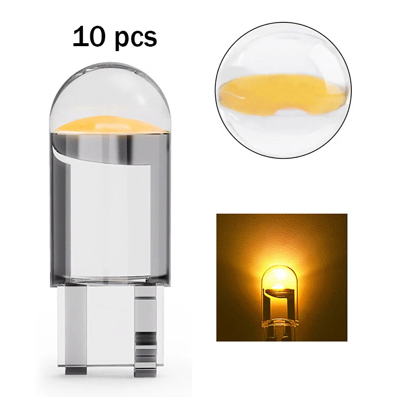 10Pcs Led T10 Car Light COB Glass 6000K White Auto Automobiles License Plate Lamp Dome Read DRL Bulb Style 12V Led Light for Car