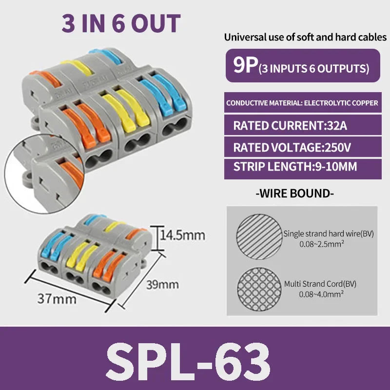 1 In Multiple Out Push-in Electrical Wire Connector Terminal Block Universal Fast Wiring Cable Connectors For Cable Connection