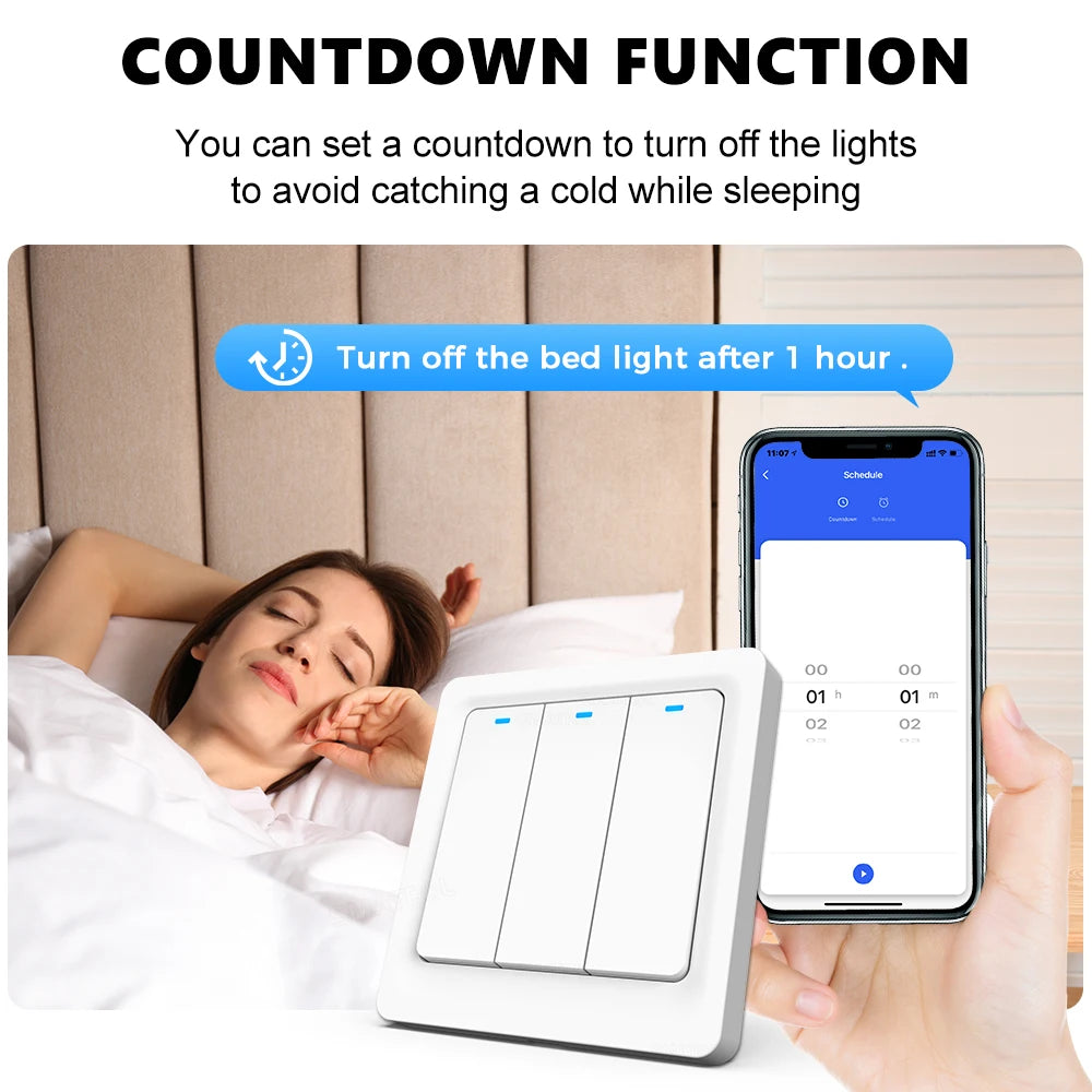 Tuya Zigbee Smart Switch No Neutral Wire No Capacitor 1/2/3Gang EU Wall Push Light Switch Smart Life APP Voice for Alexa Google