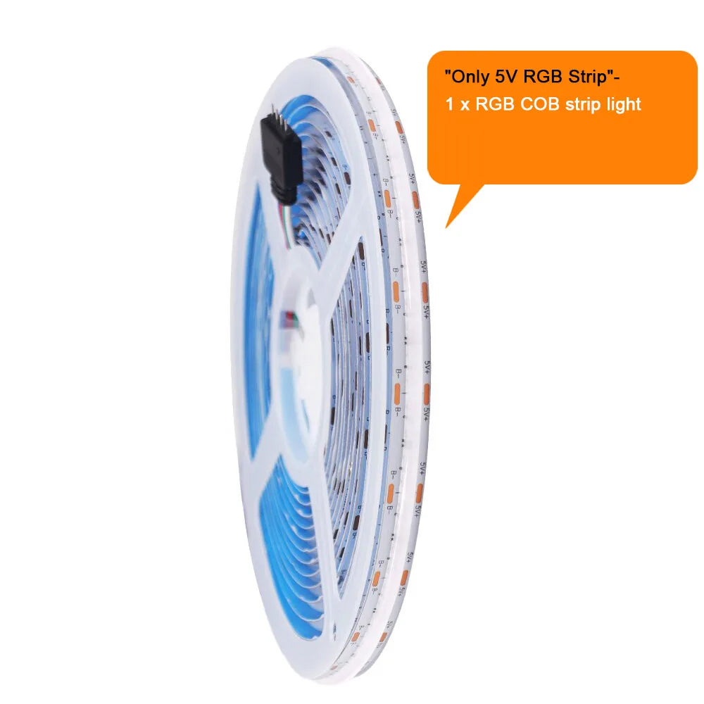 Wifi Bluetooth-compatible RGB COB LED Strip Light 5V 24key 44key Kit Remote Control 576LED High Density Linear Lights Flex Tape