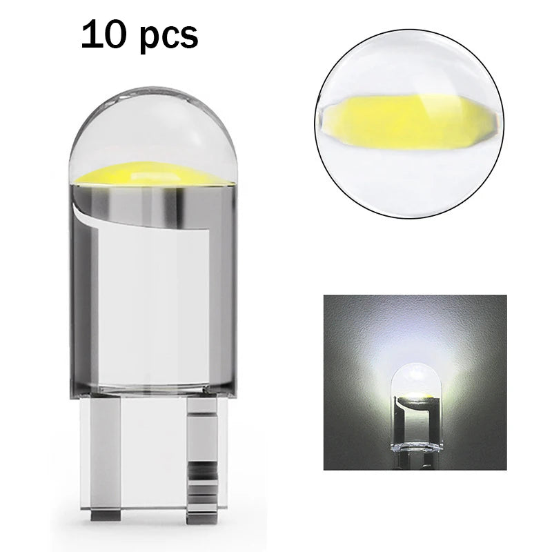 10Pcs Led T10 Car Light COB Glass 6000K White Auto Automobiles License Plate Lamp Dome Read DRL Bulb Style 12V Led Light for Car