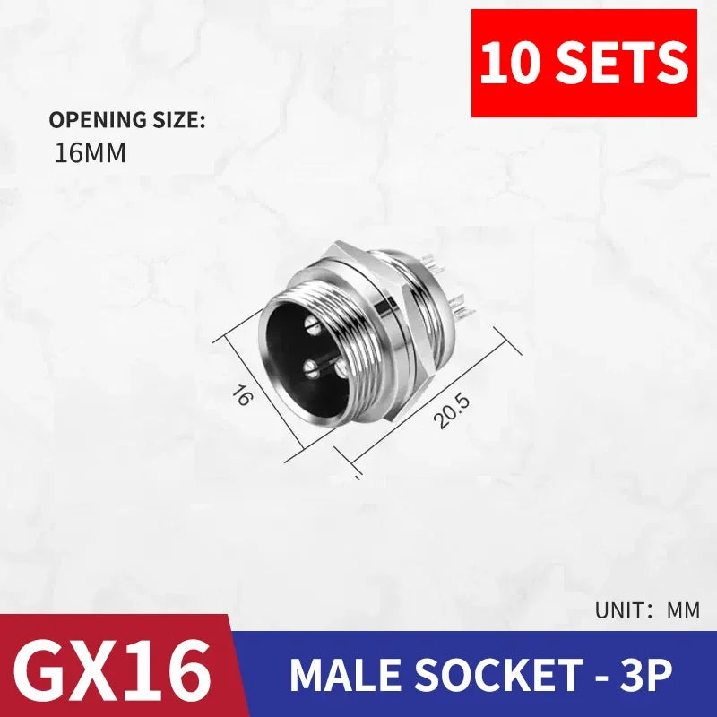 10 sets GX16 metal aviation socket 2/3/4/5/6/7/8/9/10pin electric cable terminal fixed type and butt mobile type Female&male