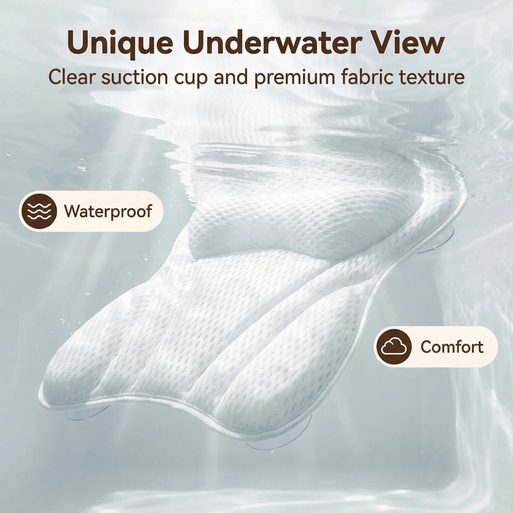 Bathtub Pillow for Tub, Bath Pillow for Neck & Back Support with Strong Suction Cups, Soft Spa Bath Pillow