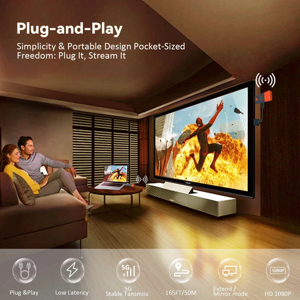 Wireless Transmitter & Receiver, 4K Decode Input 1080P@60Hz Output, Ultra-Low Latency  Plug & Play for Gaming, Home Theater