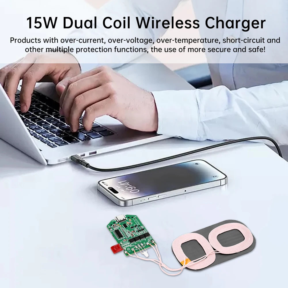 15W Dual Coil Wireless Charging Module Wireless Charger PCBA Multi-Purpose Home Car Device Wireless Charger Module