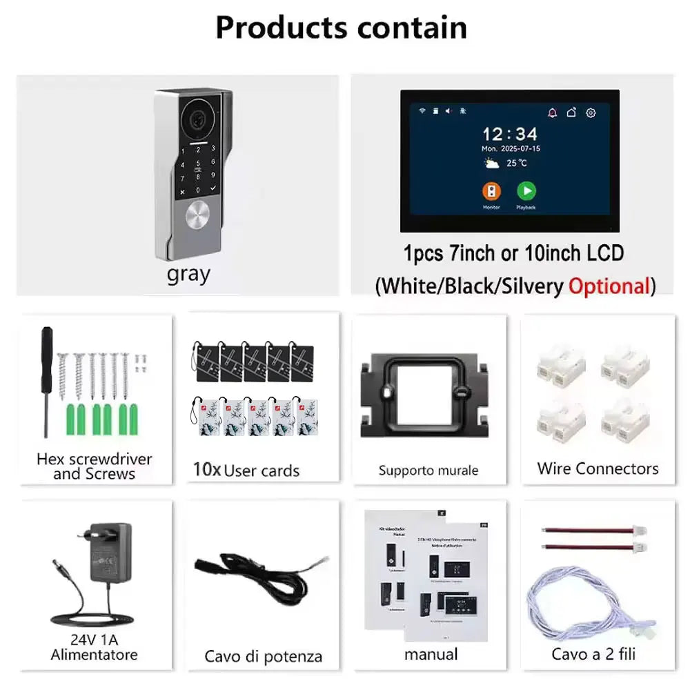 2-Wire Smart Video intercom doorbell 5G WiFi 7/10 inch Touch Screen 1080P Rainproof Camera Password Video Doorphone 5in1 Unlock