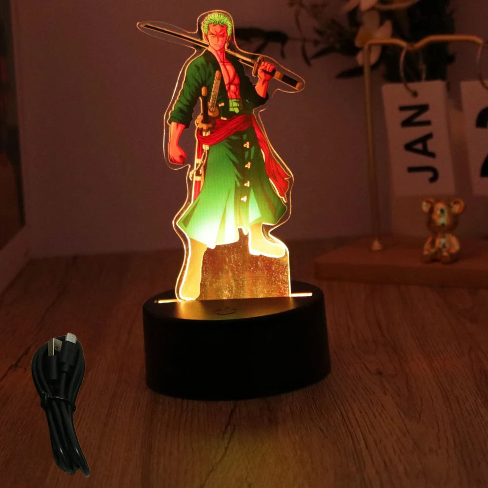LED Night Light Anime Figure One Piece Luffy Zoro Figures Lamp PVC Action Collection Bedside Table Decoration Kid Christmas Gift