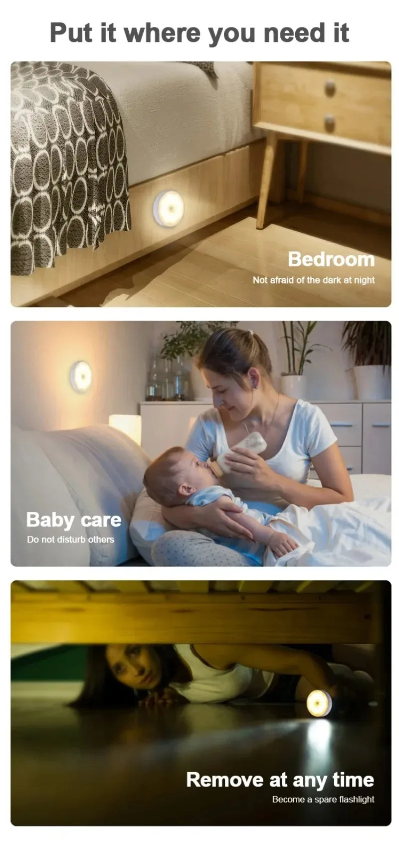 1/3Pcs 8LED Motion Sensor Light Night Light USB Rechargeable Night Lamp for Kitchen Cabinet Wardrobe Lamp Staircase Closet Light