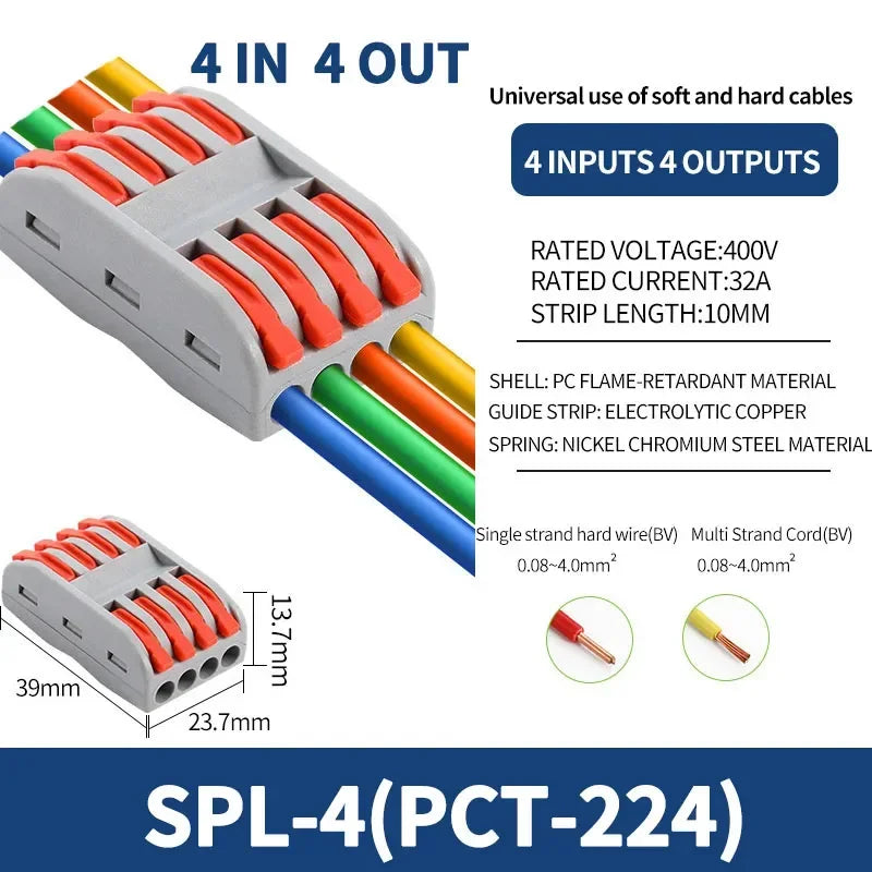 1 In Multiple Out Push-in Electrical Wire Connector Terminal Block Universal Fast Wiring Cable Connectors For Cable Connection