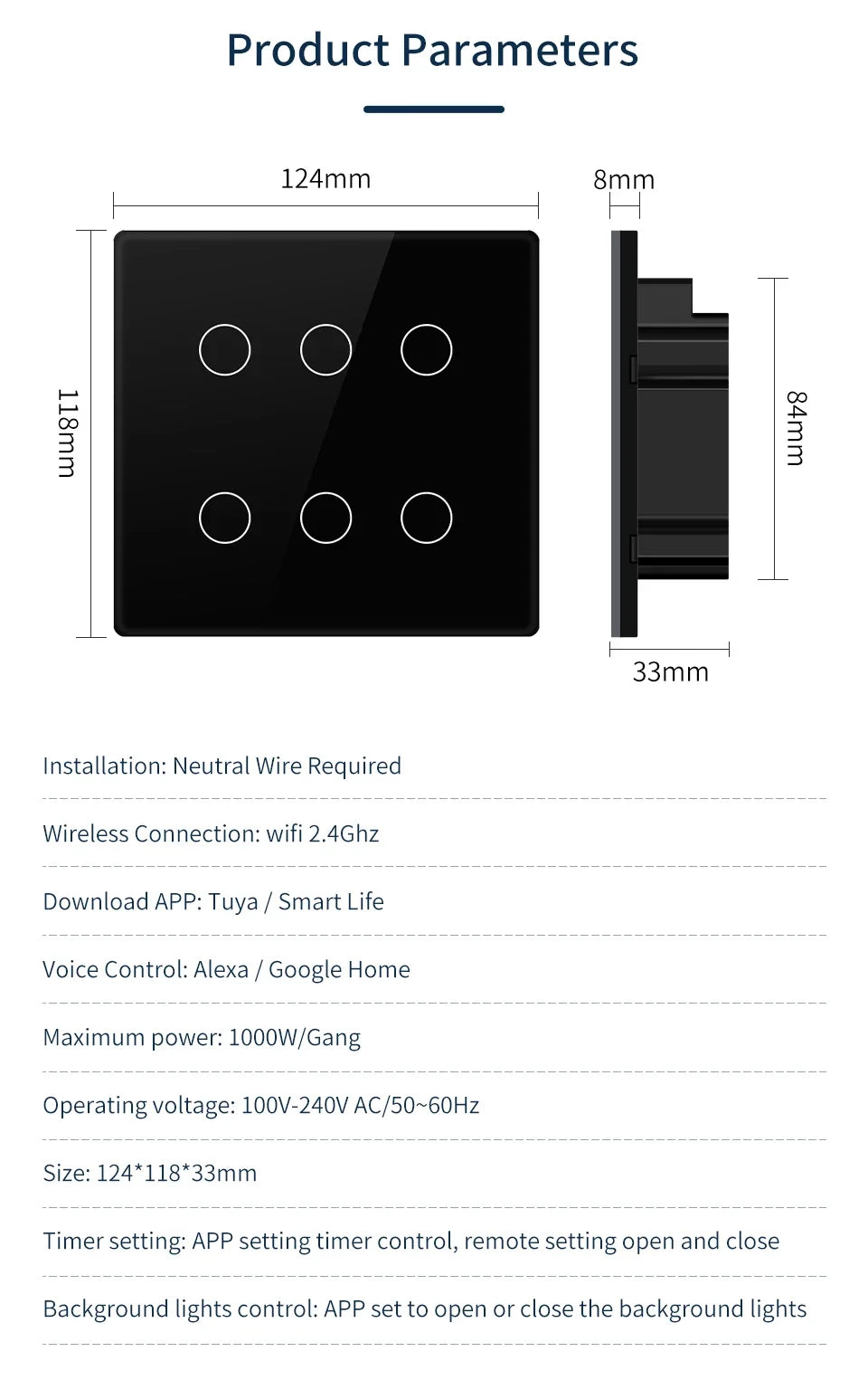 WiFi Smart Switch Brazil Standard 4x4 Size Tuya Smart Life Touch Sensor 4/6 Gang Light Switch Voice Control Alexa Google Home