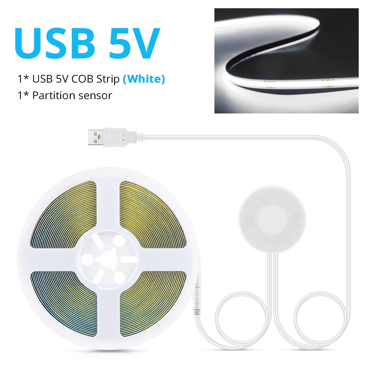 Super Bright USB COB LED Strip Light 320leds/m DC 5V with Hand Scan Dimmable Touch Sensor Switch 1m 2m 3m 4m 5m led licht