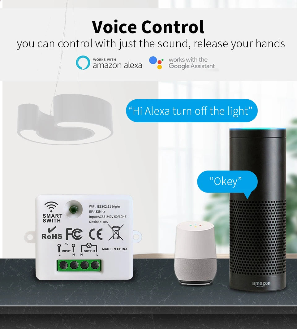 Tuya WiFi Wireless Switch 1/2/3 Gang RF433MHz Voice Control Compatible with Google Home Alexa No Wiring Required Timed Control