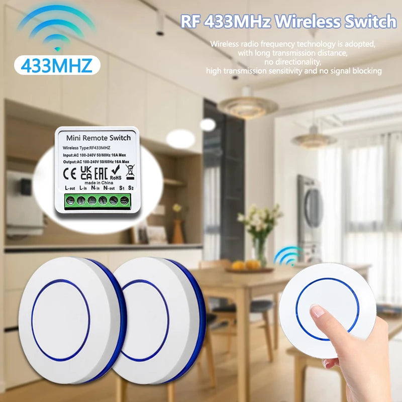 10A Relay Receiver Module Transmitter Light Switch Wireless Universal 433MHz Remote Control Switch for Smart Home LED Fan DIY