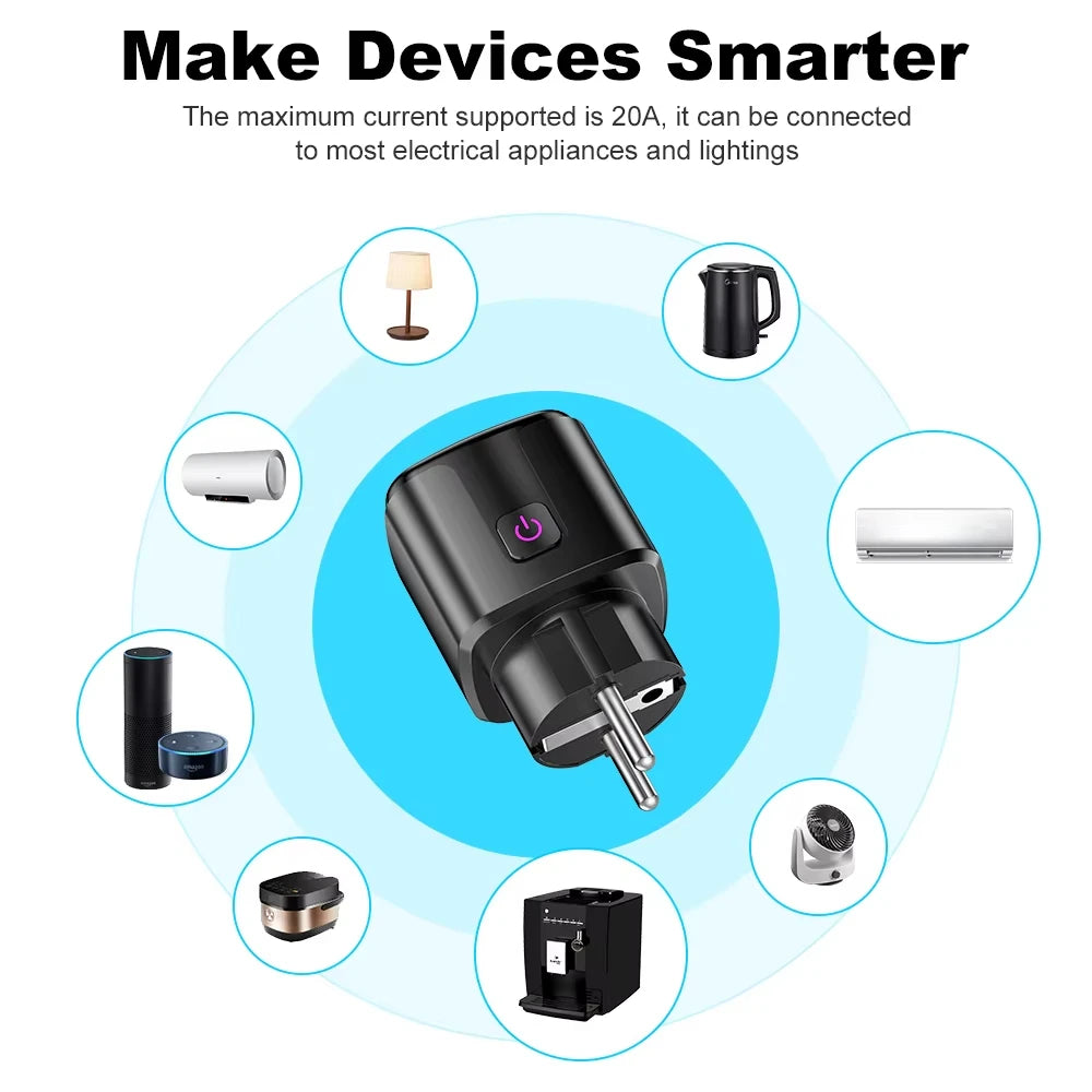 Smart Plug Tuya Smart Socket EU 20A WiFi Voice Control Yandex Alice Alexa Google Home For Tuya Smart Life APP Power Metering