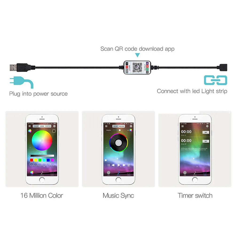 Wifi Bluetooth-compatible RGB COB LED Strip Light 5V 24key 44key Kit Remote Control 576LED High Density Linear Lights Flex Tape