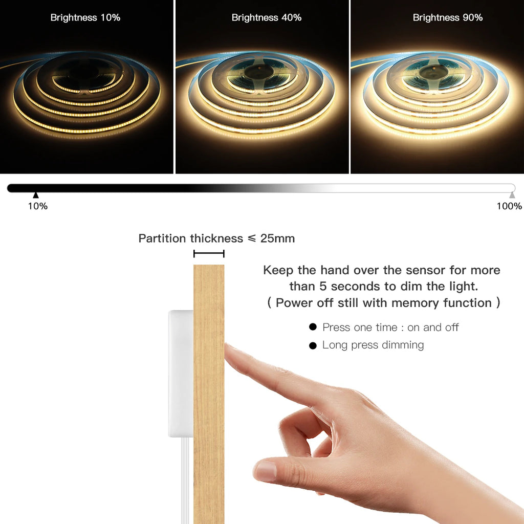 Super Bright USB COB LED Strip Light 320leds/m DC 5V with Hand Scan Dimmable Touch Sensor Switch 1m 2m 3m 4m 5m led licht