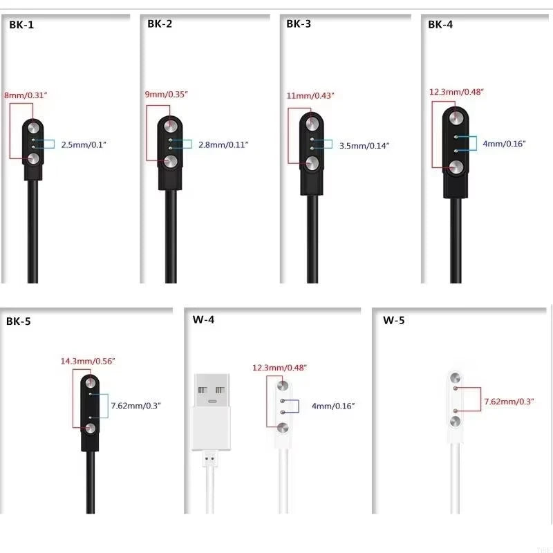 Magnetic Charge Charging Cable For Smart Watch For 2 Pins 2.84/4/7.62mm Distances Black Novel USB Power Charger Cables Universal