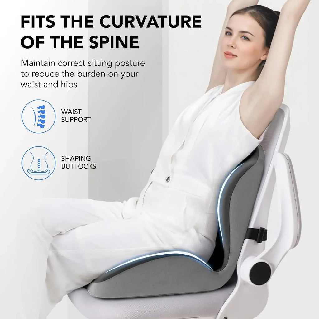 Ergonomic Memory Foam Seat Cushion Lumbar Support Pad Tailbone Sciatica Relief Pillow for Office Chair Car Seating Use
