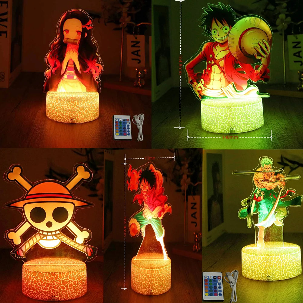 LED Night Light Anime Figure One Piece Luffy Zoro Figures Lamp PVC Action Collection Bedside Table Decoration Kid Christmas Gift