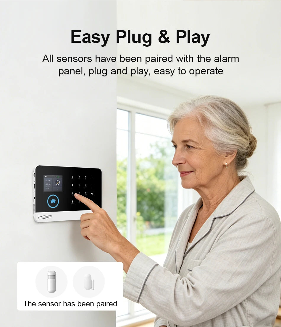 Smart Home WiFi GSM Alarm System for Home with Motion Sensor Wireless Siren Night Vision IP Camera Works with Tuya Support Alexa