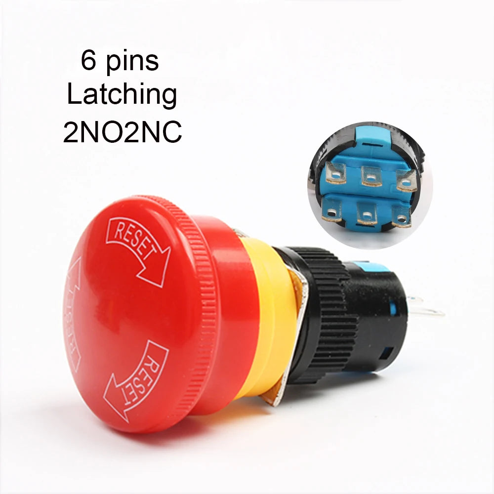 16mm e-stop switch 30mm Mushroom emergency stop 3/6 pins 1NO1NC/2NO2NC Latching self Weather Pack push button switch