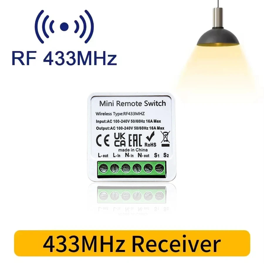 10A Relay Receiver Module Transmitter Light Switch Wireless Universal 433MHz Remote Control Switch for Smart Home LED Fan DIY