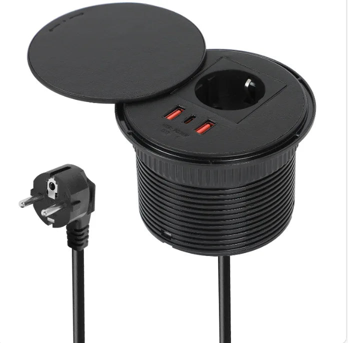 FUNAYA Embedded Circular Desktop Socket EU SG UK Plug with USB TYPE-C Charging Built-in Desk Countertop Table Extension Outlets