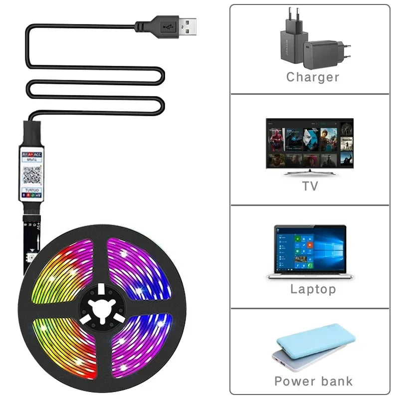 1/2/3/5M LED Strip Light Color Changing APP Music Sync RGB USB Flexible Lights For Children Gaming Room Home Party TV Backlight