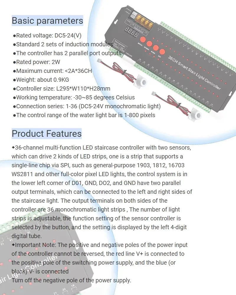 Smart home led controller for staircase Automatic Pir Sensor Stair Controller with CE certificate Support 36 step lights