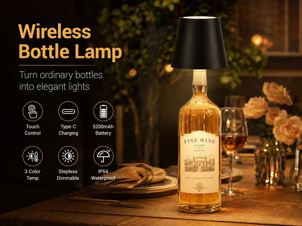 Wireless LED Bottle Lamp Rechargeable RGB Dimmable Wine Bottle Light Portable for Bar Restaurant Camping Party Decor Night Light