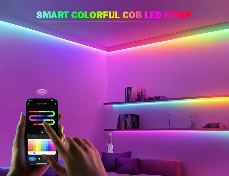 12V Tuya Smart Life App Control RGBIC COB LED Strip Light DIY Addressable WS2811 IC Flexible Tape Ambinet Light for Alexa Google