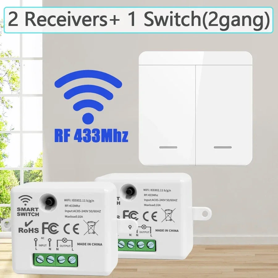 Wireless Light Wall Switch Relay Receiver RF 433Mhz 10A 110V 220V 1/2/3Gang Panel Switch Remote Control Interruptor for LED Lamp