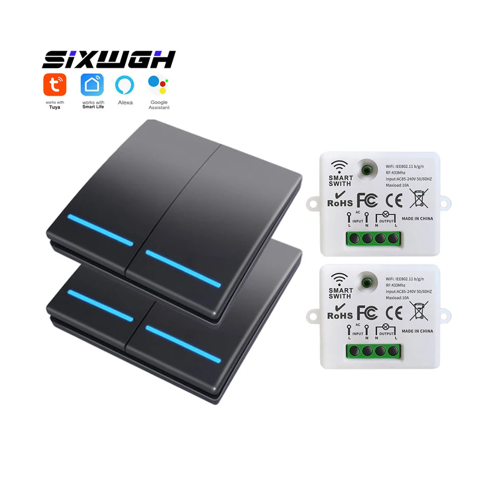 Tuya WiFi Wireless Switch 1/2/3 Gang RF433MHz Voice Control Compatible with Google Home Alexa No Wiring Required Timed Control