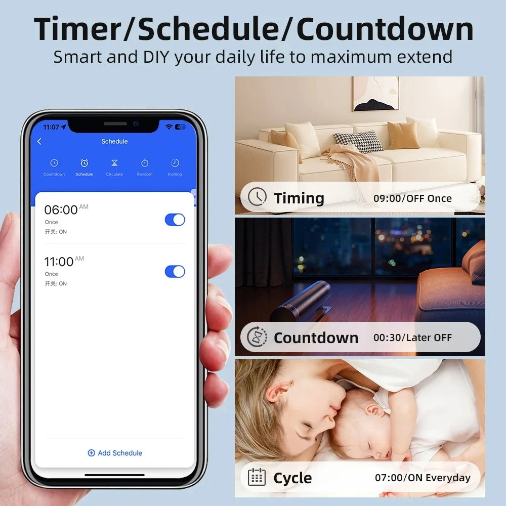 16A works with Tuya WiFi Smart Switch Module 2-way Control Mini Switch Breaker Smart Life Work With Alexa Google Alice