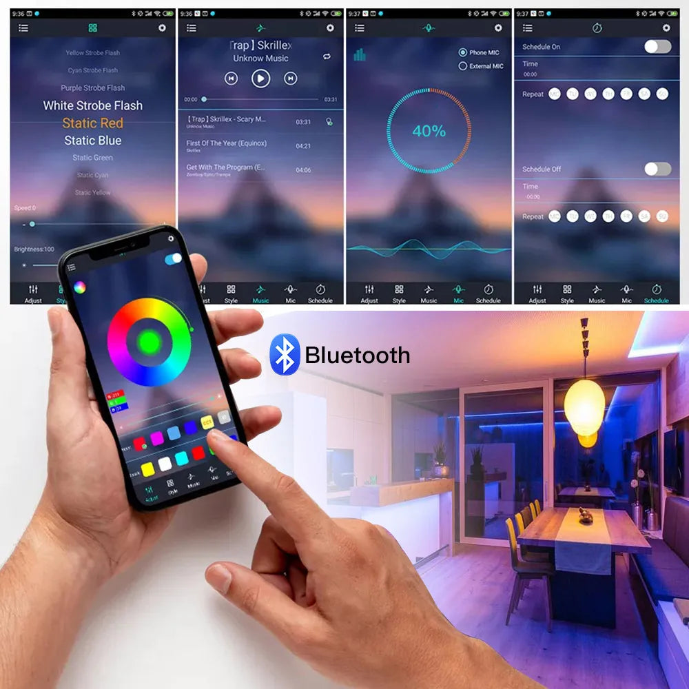 Wifi Bluetooth-compatible RGB COB LED Strip Light 5V 24key 44key Kit Remote Control 576LED High Density Linear Lights Flex Tape