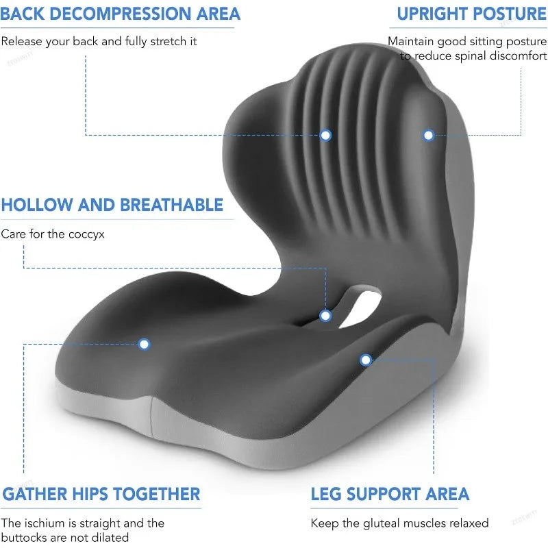 Ergonomic Memory Foam Seat Cushion Lumbar Support Pad Tailbone Sciatica Relief Pillow for Office Chair Car Seating Use